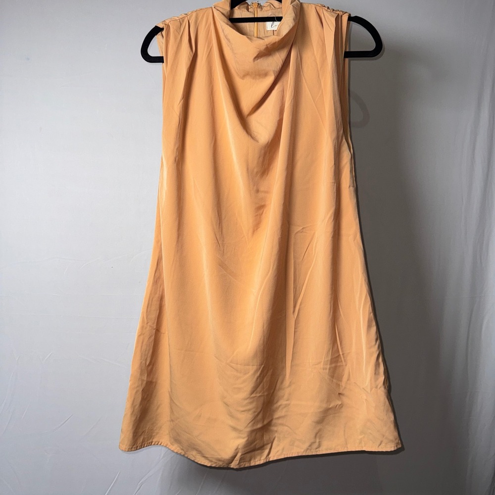 Lena Womens Apricot Orange Draped‎ Cowl Neck Sleeveless Mini Shift Dress D2620 M